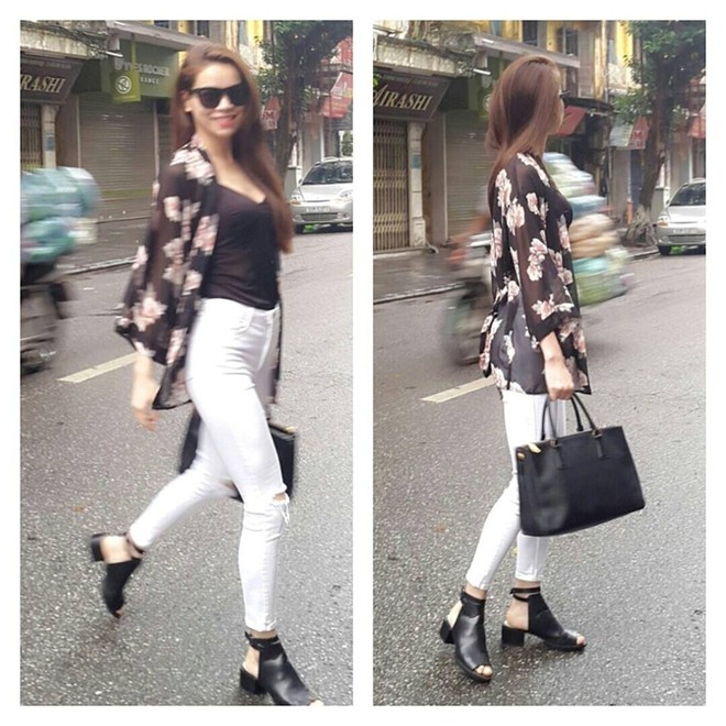 Tại Việt Nam, Hồ Ngọc Hà là một trong những ngôi sao đón đầu mốt diện áo khoác kimono khi xuống phố.