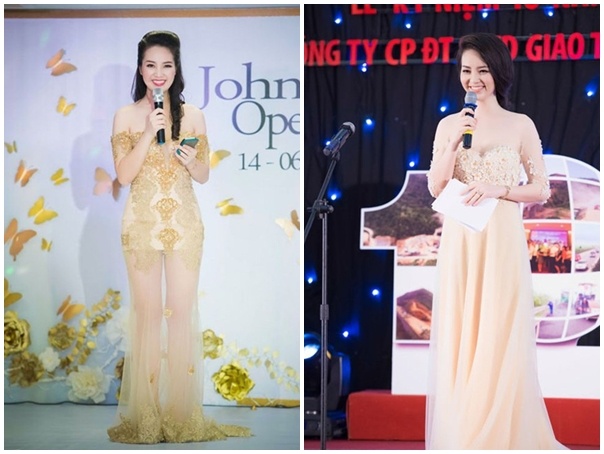 Không chỉ đóng khung trong những bộ đầm nhã nhặn, Thụy Vân thu hút ánh nhìn với vẻ đẹp mặn mà, không kém phần quyến rũ trong bộ đầm ren hoa màu vàng nhạt.