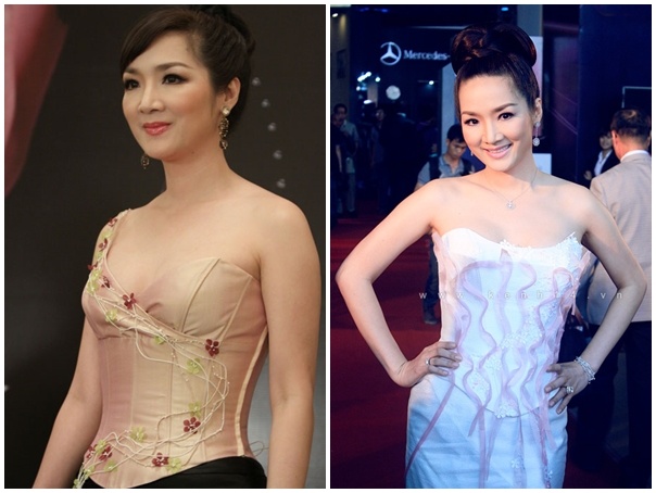 Váy cúp ngực táo bạo được Hoa hậu đền Hùng yêu thích từ những ngày tái xuất showbiz cho đến thời điểm hiện tại. Phong cách trong năm 2014 của người đẹp được nâng cấp và sang trọng hơn rất nhiều.