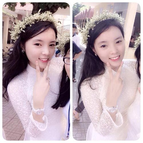 Vẻ đẹp trong sáng của tân hoa hậu khi còn là học sinh trường THPT chuyên Lê Hồng Phong Nam Định.