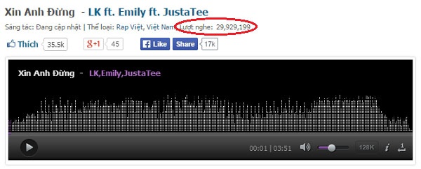 Lượt nghe của bài hát có nội dung lành mạnh.