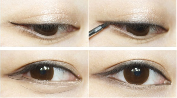 Nếu kẻ, bạn chỉ cần vẽ một đường thật mỏng sát chân mi hoặc chỉ đánh ở đuôi mắt. Thay vì sử dụng eyeliner chuyên dụng, bạn có thể sử dụng phấn mắt màu nâu hoặc nâu đậm để thay eyeliner.