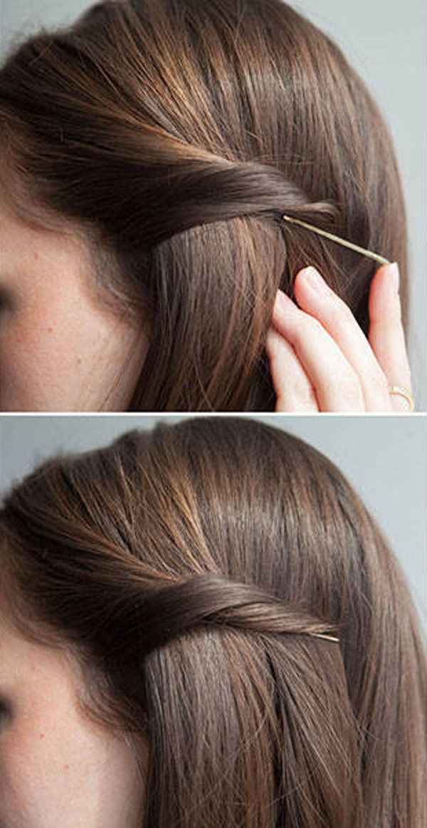 Xoắn mái và cố định bằng kẹp ghim cũng là kiểu tóc dễ thương dành cho bạn trẻ.