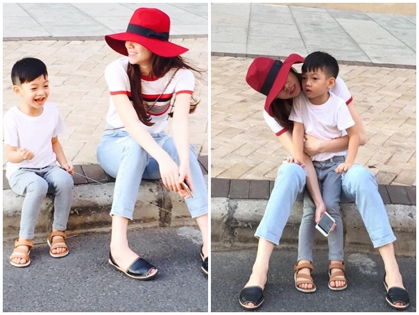 Những ngày dạo phố đầu hè, nhóc tỳ 4 tuổi diện trang phục đồng điệu cùng mẹ Hồ Ngọc Hà. Jeans và áo thun trắng mang lại nét năng động cho hai mẹ con. Ngoài những bộ cánh thường thấy, Subeo sở hữu rất nhiều trang phục cặp đôi cùng đấng sinh thành. 