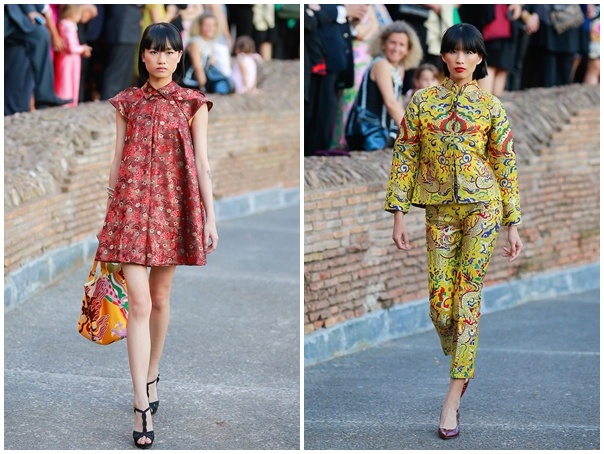 Người mẫu tham gia thể hiện sản phẩm mới của Thủy Nguyễn đều được tuyển chọn kỹ lưỡng từ ê-kíp của sự kiện. Trong ảnh, người mẫu gốc Á nổi bật với bộ váy dáng suông, in họa tiết truyền thống đặc trưng. 