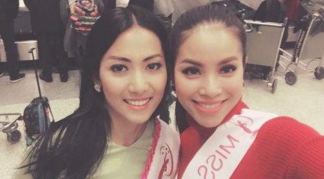 Pham Huong hoi ngo hoa hau Myanmar, Philippines o san bay hinh anh