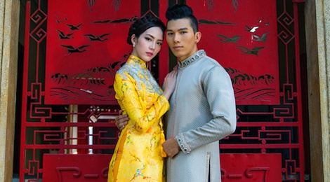 Ngoc Tinh - Ngoc Quy dien ao dai gam co truyen hinh anh