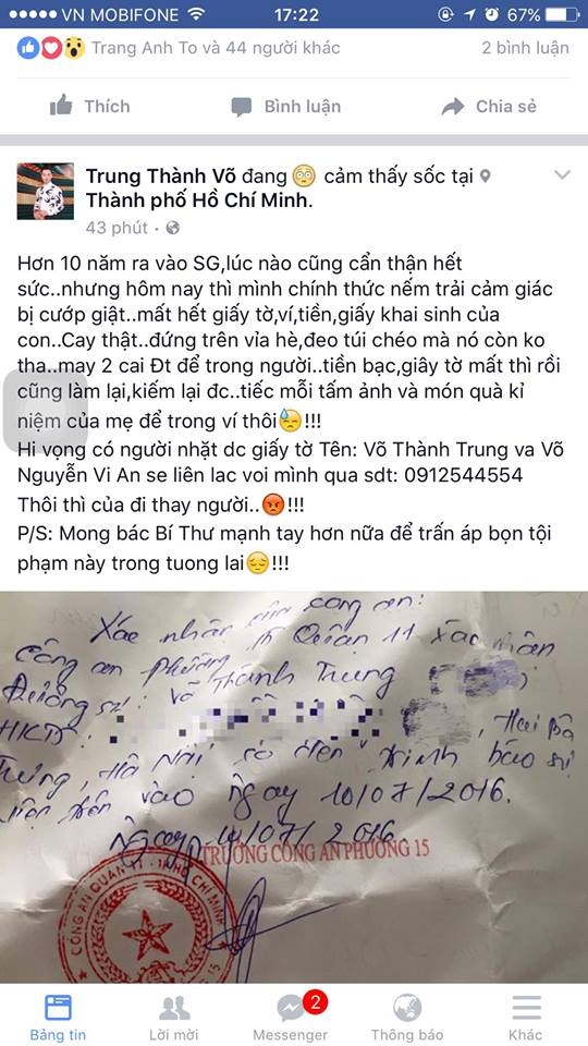 MC Thanh Trung bi giat tui xach o Sai Gon anh 1