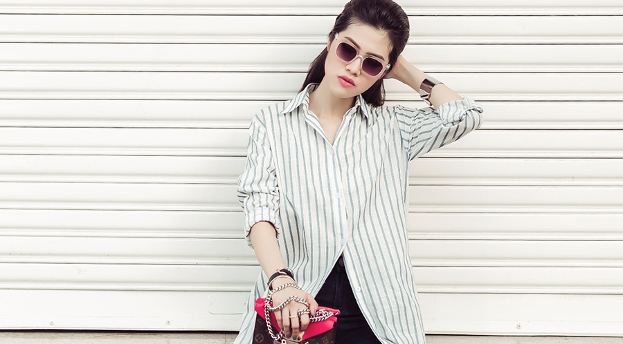 Thu Hang phoi phu kien dieu nghe cung set do toi gian hinh anh