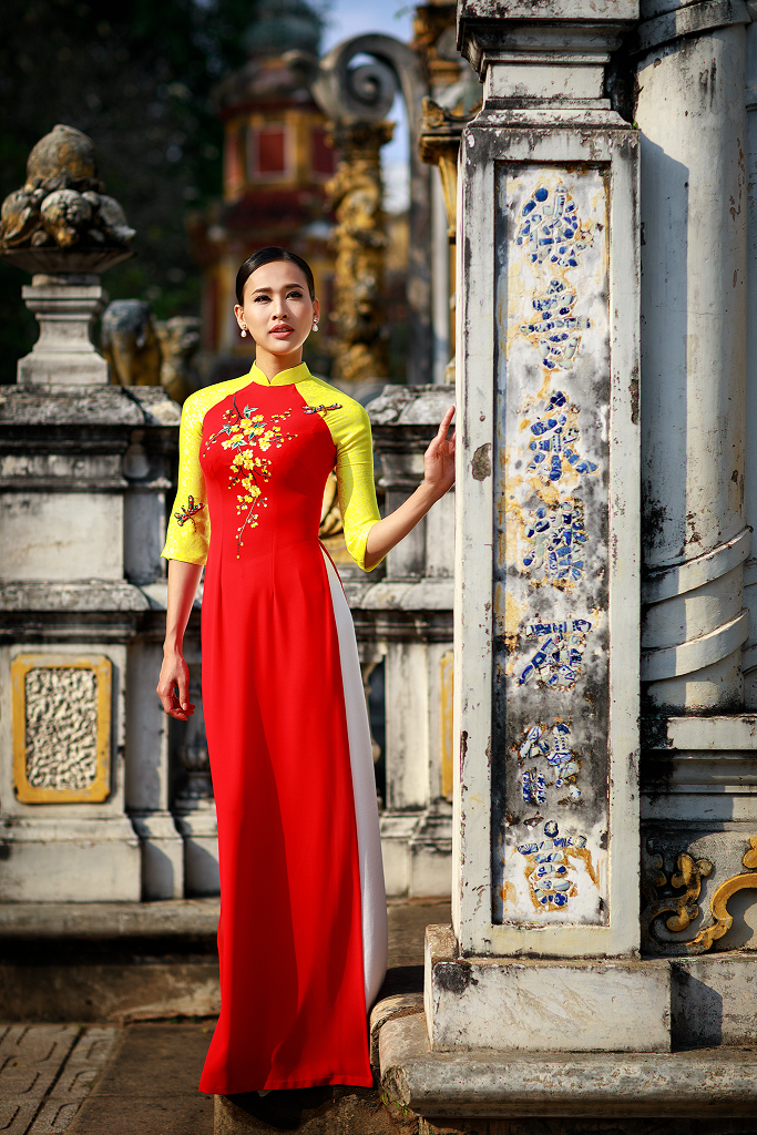 Dương Mỹ Linh duyên dáng áo dài ngày Tết ảnh 3 Duong My Linh duyen dang ao dai ngay Tet anh 3