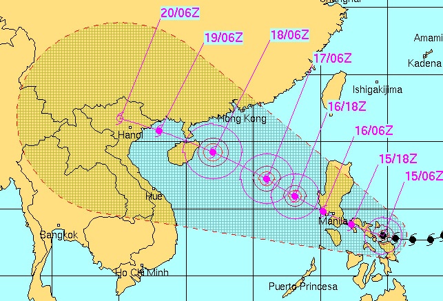 Bão Rammasun có khả năng giống cơn bão Vera năm 1983 khi vào đất liền lại tăng cấp độ. Ảnh: Hải quân Mỹ