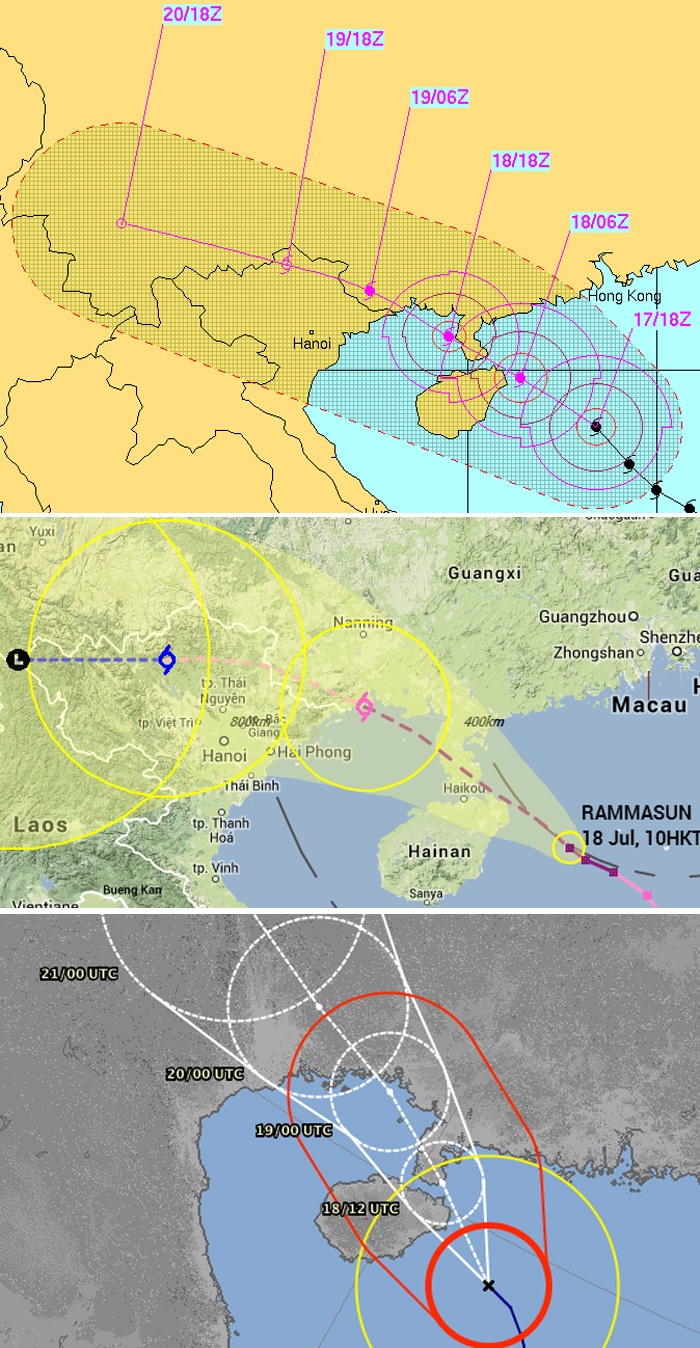Đài Khí tượng Hải quân Mỹ, Hong Kong, Nhật Bản dự báo đường đi của bão Thần Sấm