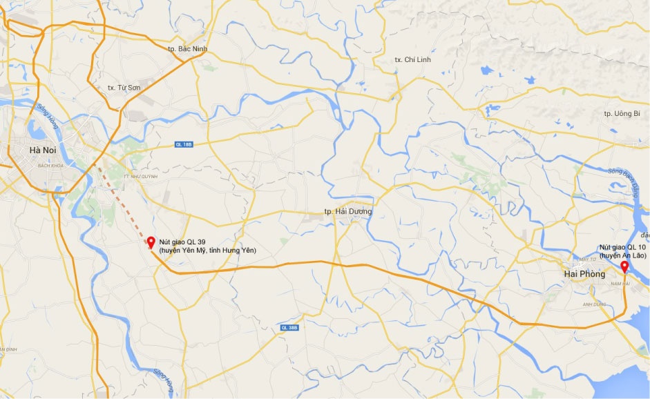 Bản đồ toàn tuyến cao tốc. Điểm đầu dự kiến hoàn thành vào cuối năm 2015.