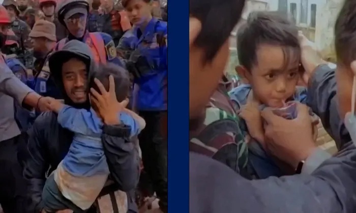 Giai cuu be 5 tuoi khoi dong do nat o Indonesia sau 2 ngay mac ket hinh anh