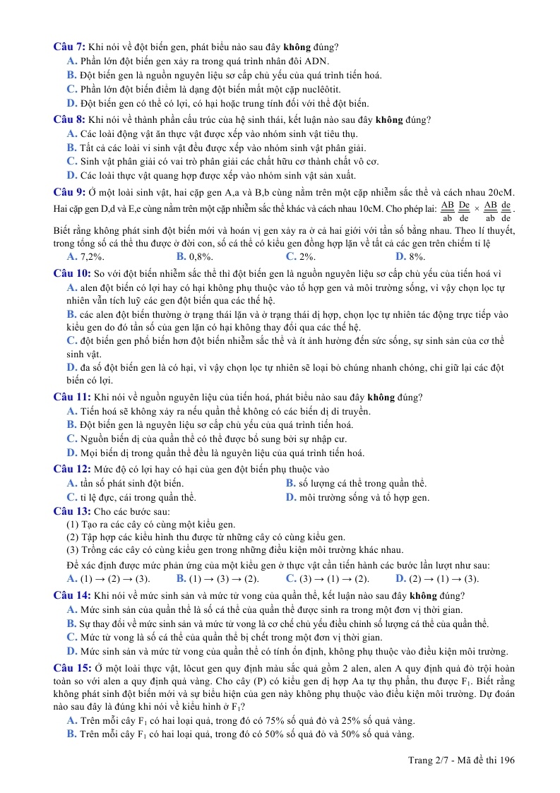 Đề thi đại học môn Sinh khối B 2013 ảnh 2 De thi dai hoc mon Sinh khoi B 2013 anh 2