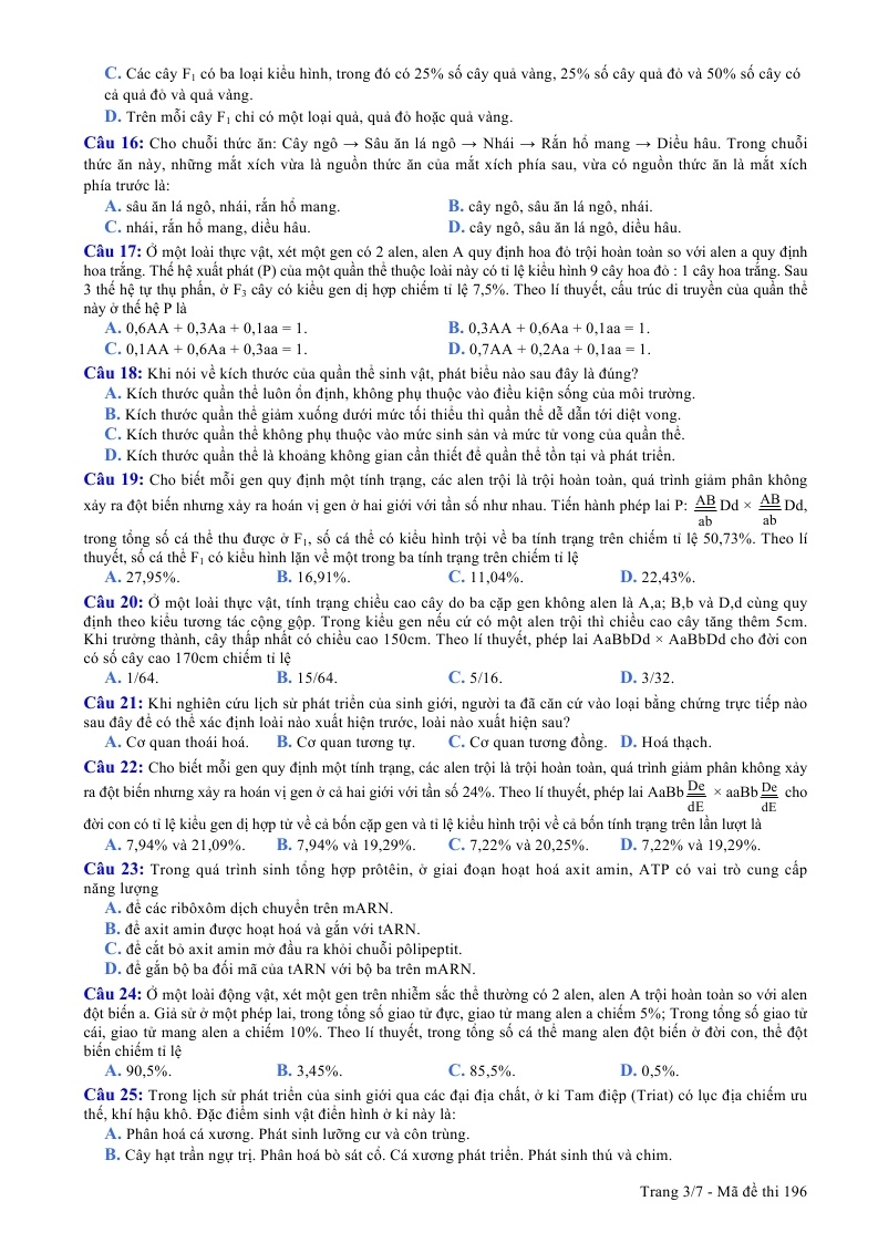 Đề thi đại học môn Sinh khối B 2013 ảnh 3 De thi dai hoc mon Sinh khoi B 2013 anh 3