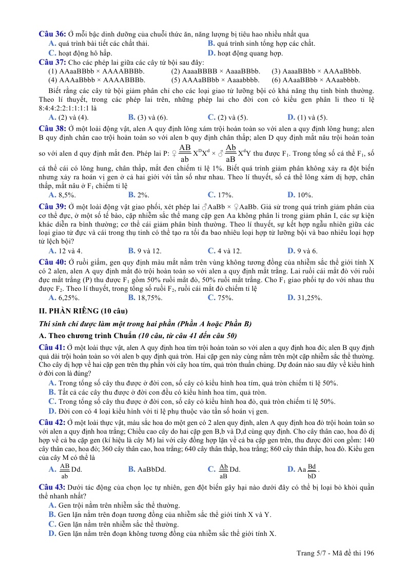 Đề thi đại học môn Sinh khối B 2013 ảnh 5 De thi dai hoc mon Sinh khoi B 2013 anh 5
