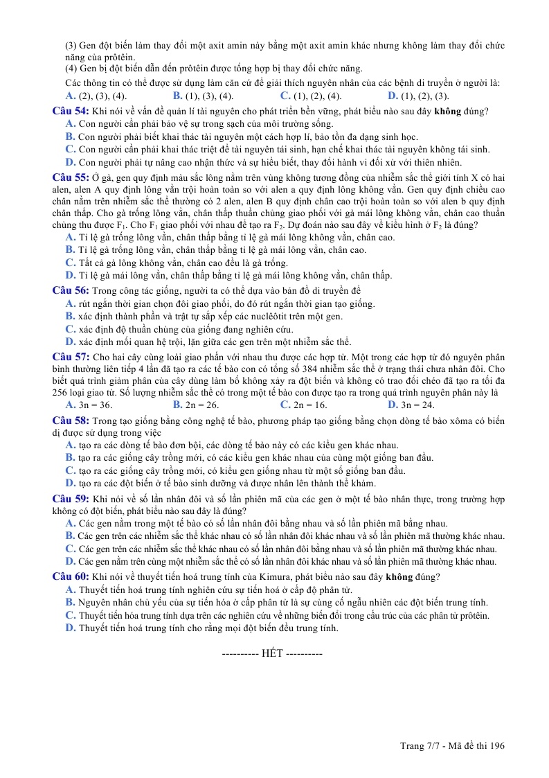 Đề thi đại học môn Sinh khối B 2013 ảnh 7 De thi dai hoc mon Sinh khoi B 2013 anh 7