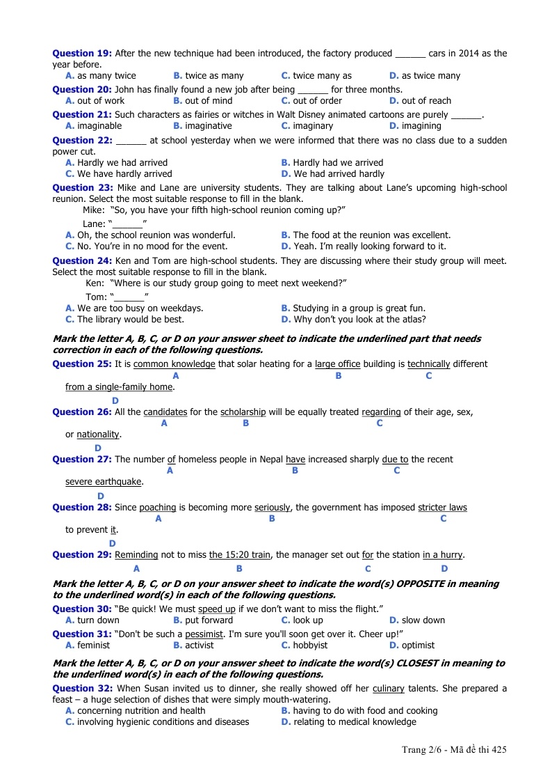 Đề thi THPT Quốc gia môn Anh 2015 ảnh 2 De thi THPT Quoc gia mon Anh 2015 anh 2