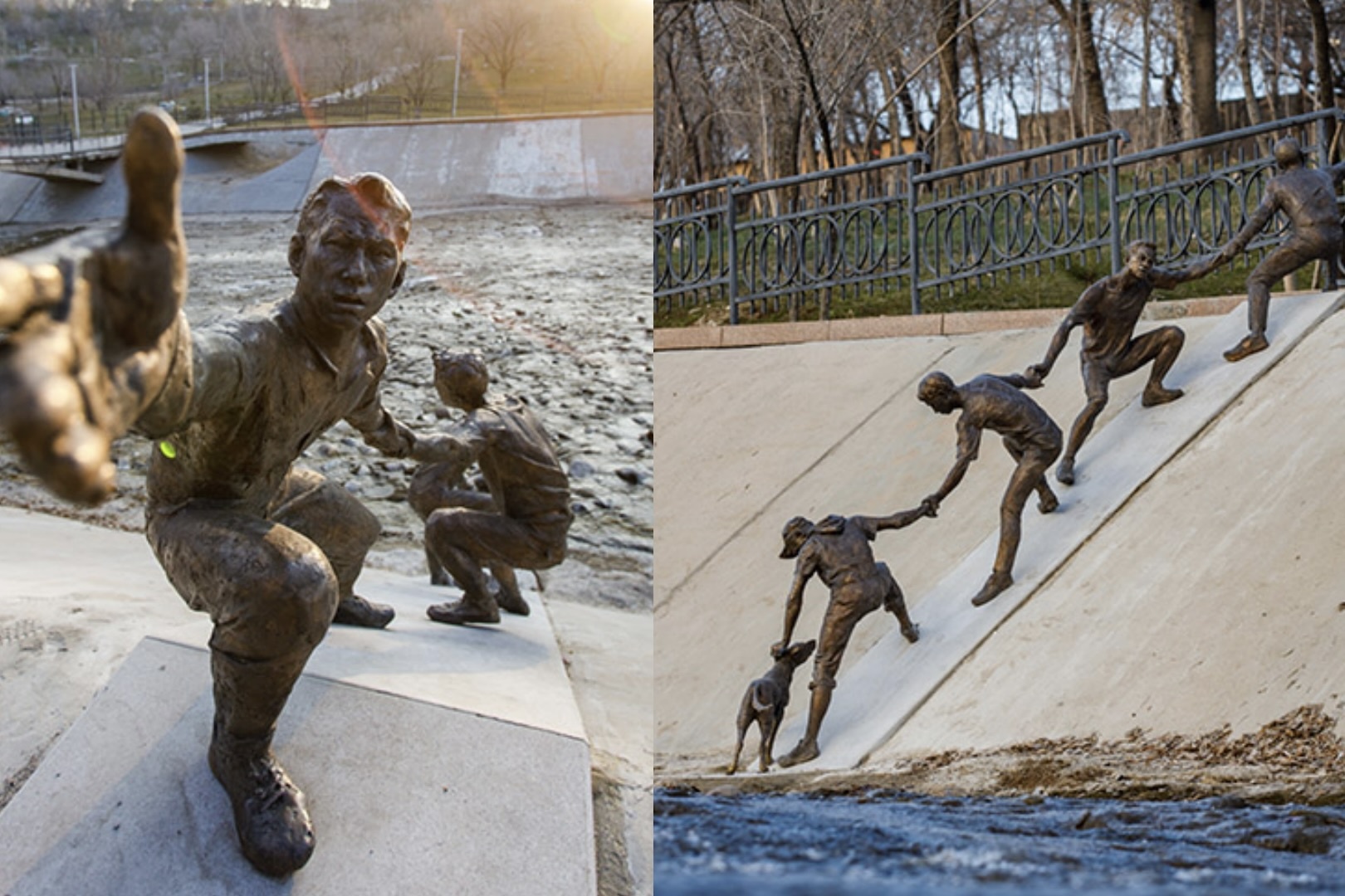 Buc tuong 'cay cau nguoi' cuu chu cho gay xuc dong hinh anh