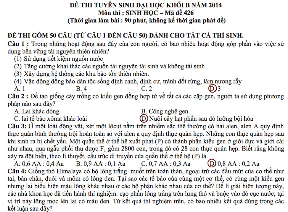 De thi va goi y dap an mon Sinh hoc khoi B hinh anh