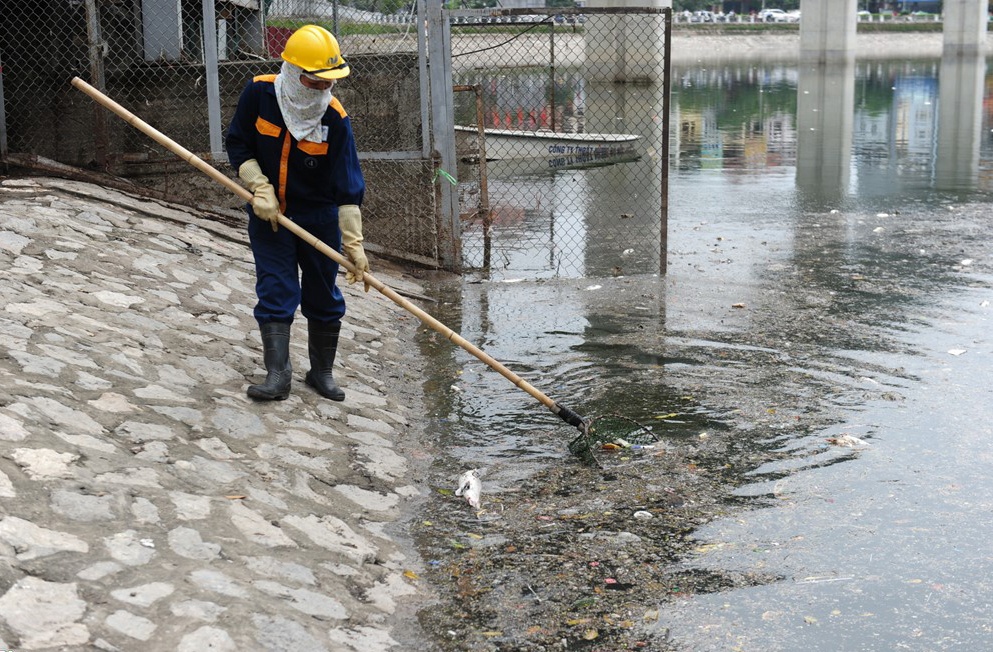 Ha Noi xu ly o nhiem nuoc o cac ho hinh anh