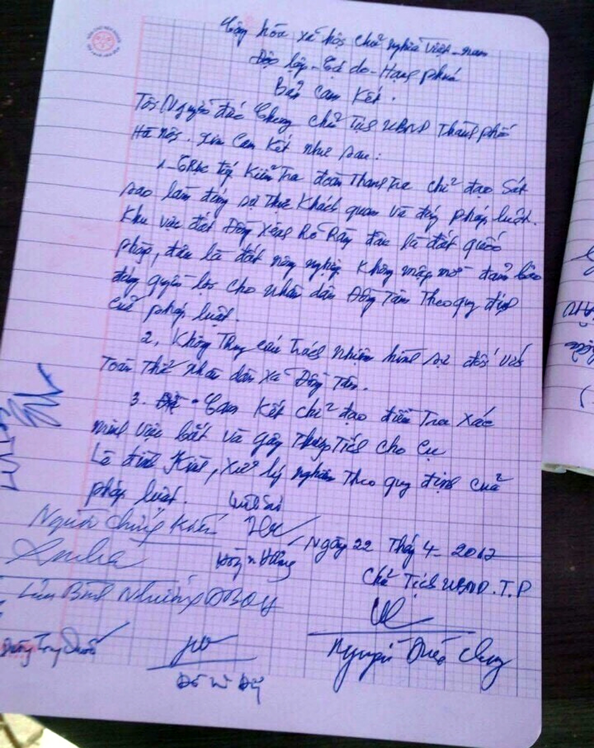 Chu tich Ha Noi cam ket voi dan Dong Tam anh 1