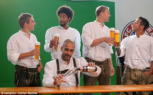 A toast: The German and European champions toast to a new season in the Bundesliga