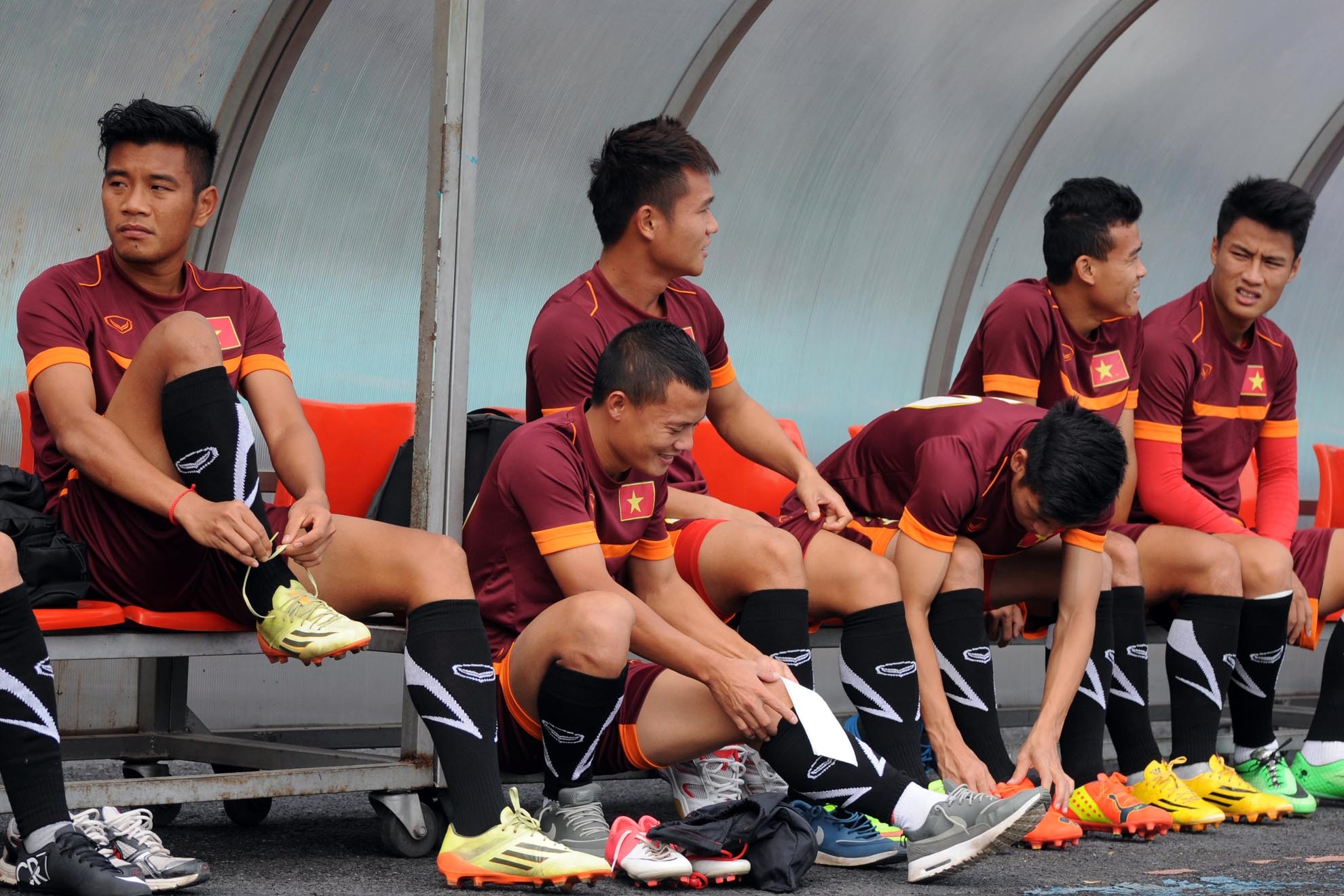 Các cầu thủ có tâm lý thoải mái và vui vẻ trong buổi tập.