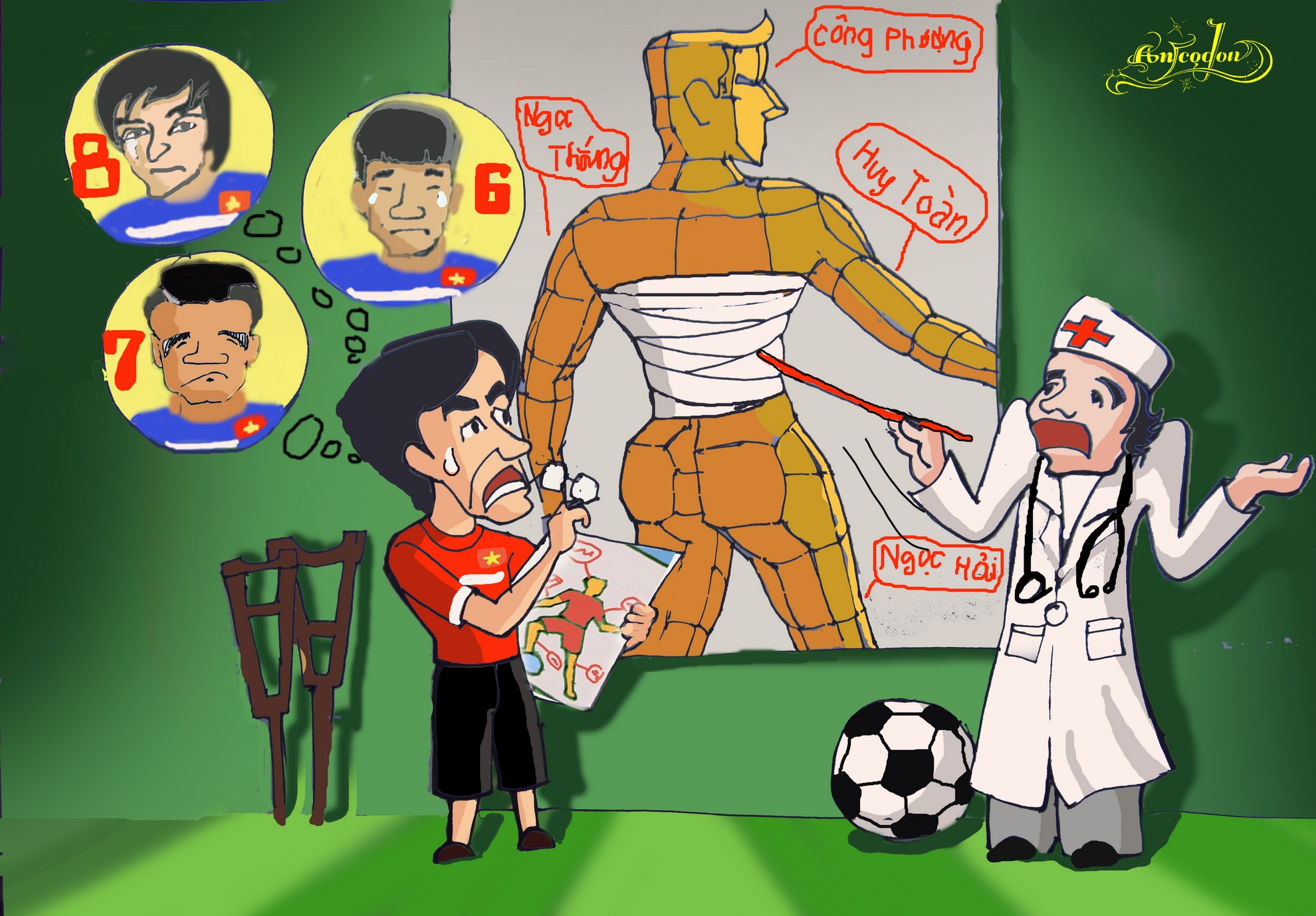 BỨC 1 : Chiến Binh Gãy Cột Sống. Nhìn lại quá trình chuẩn bị trước thềm Seagame của ĐT. Vẫn mãi một nỗi lo đó là Bão chấn thương luôn ám ảnh các tuyển thủ. Tuyến giữa - Bộ khung ,xương sống của 