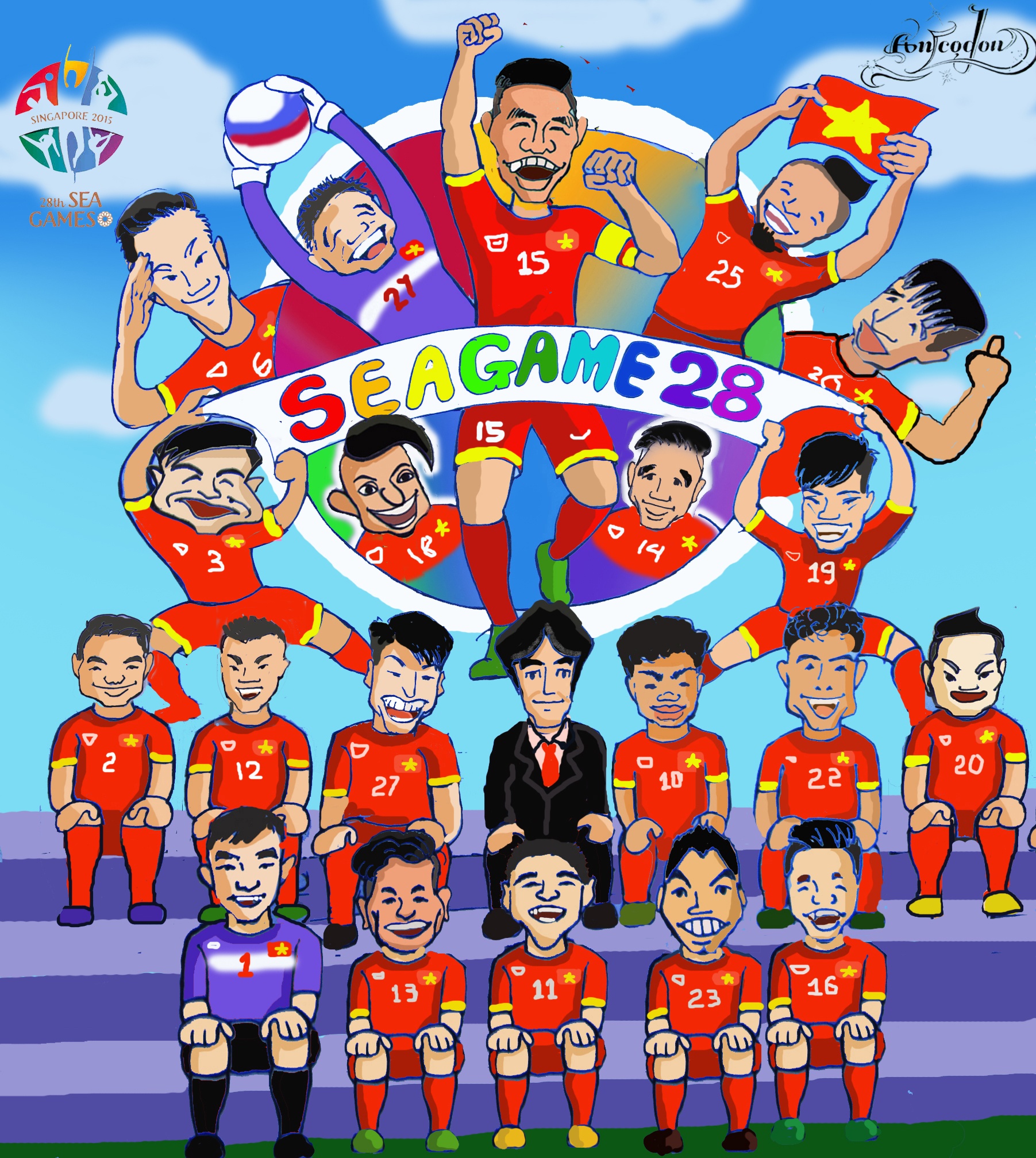 BỨC 14 : Seagame 28 chính thức khép lại. U23 VN rời cuộc chơi với tấm huy chương đồng sau chiến thắng 5 - 0 trước INDO. Tuy không thể thực hiện hóa giấc mơ vàng nhưng trong trái tim người hâm mộ vẫn thấy được tình yêu mến vô bờ dành cho các tuyển thủ. Với những Mạc Hồng Quân , Quế Ngọc Hải , Huy Toàn ... tuy không thể có 1 kỷ niệm đẹp trọn vẹn với kỳ seagame cuối , nhưng rồi đây , sức trẻ ấy, những đôi chân tài hoa ấy sẽ đóng góp thật nhiều cho ĐTQG. Còn giấc mơ vàng seagame , NHM xin gửi gắm hết niềm tin vào u19 , với những CP , Văn Toàn , Tuấn Anh , Xuân Trường....2 năm nữa thôi!!!