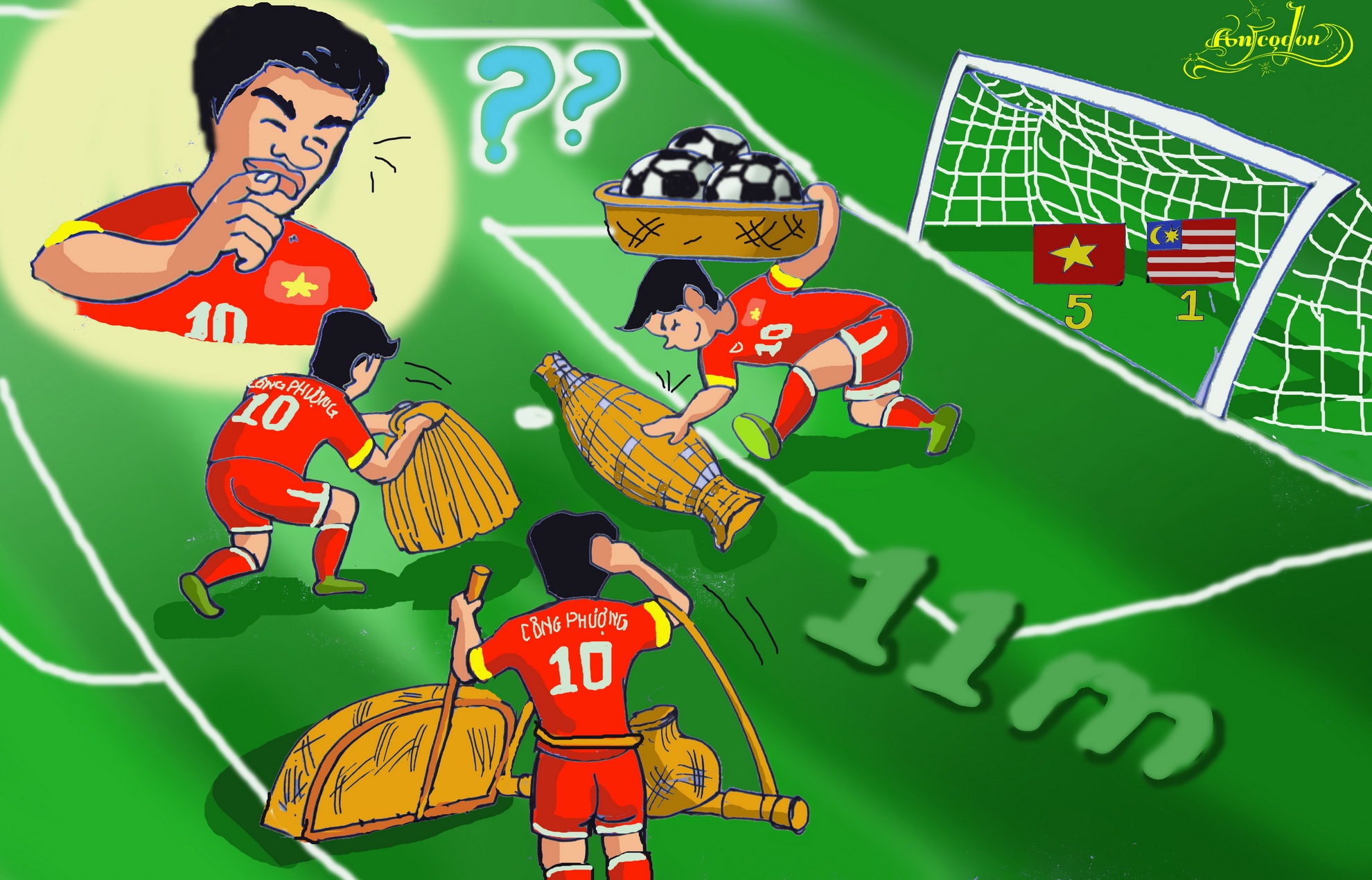 BỨC 6 : CÔNG PHƯỢNG THÍCH KIẾM PEL HƠN LÀ THÍCH SÚT PEL. Thi đấu nổi bật ,xông xáo , mưu mẹo trước Malay , Số 10 của U23VN kiếm được tới 2 quả 11m. Nếu tính cả trận gặp Brunei thì sau 2 trận CP10 kiếm được 3 trái.Qủa là  ấn tượng!