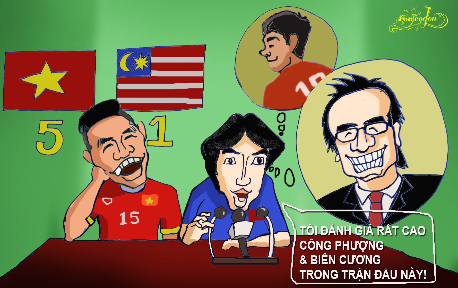 BỨC 8 : HLV Miura ca ngợi CP & BLV.  Kiếm về hai quả 11m , tác giả 2 bàn thắng CP để lại dấu ấn đậm nét. BLV của VTV nổ vang trời 