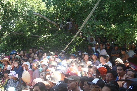 Nhiều người leo lên cây để theo dõi phiên xét xử.
