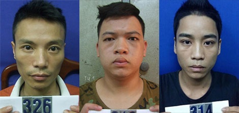 Khanh, Ngọc và Văn (từ trái qua) tại cơ quan điều tra.