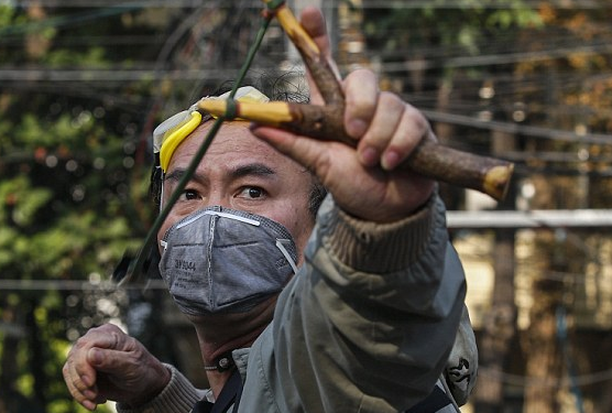 Nguoi bieu tinh Thai ban sung cao su, canh sat thiet mang hinh anh