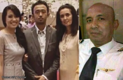 Aishah Zaharie, 27 tuổi, Ahmad Seth Zaharie, 26 tuổi, và mẹ- bà Faizah Khanum Mustafa Khan tại một sự kiện (ảnh trái), cơ trưởng MH 370 Zaharie Ahmad Shah (ảnh phải). Ảnh: The Star.