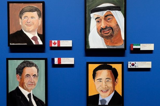 Một số bức chân dung các nhà lãnh đạo do ông Bush vẽ. Ảnh. Mirror