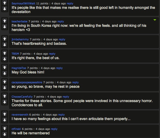 Những lời chia buồn và bày tỏ lòng kính phục cậu học sinh anh hùng Jung Cha-Woong