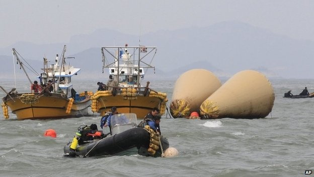 Hoạt động tìm kiếm 99 hành khách mất tích của tàu Sewol đang diễn ra tại vùng biển ngoài khơi phía tây nam của đảo Jindo. Ảnh: Only Daily News.