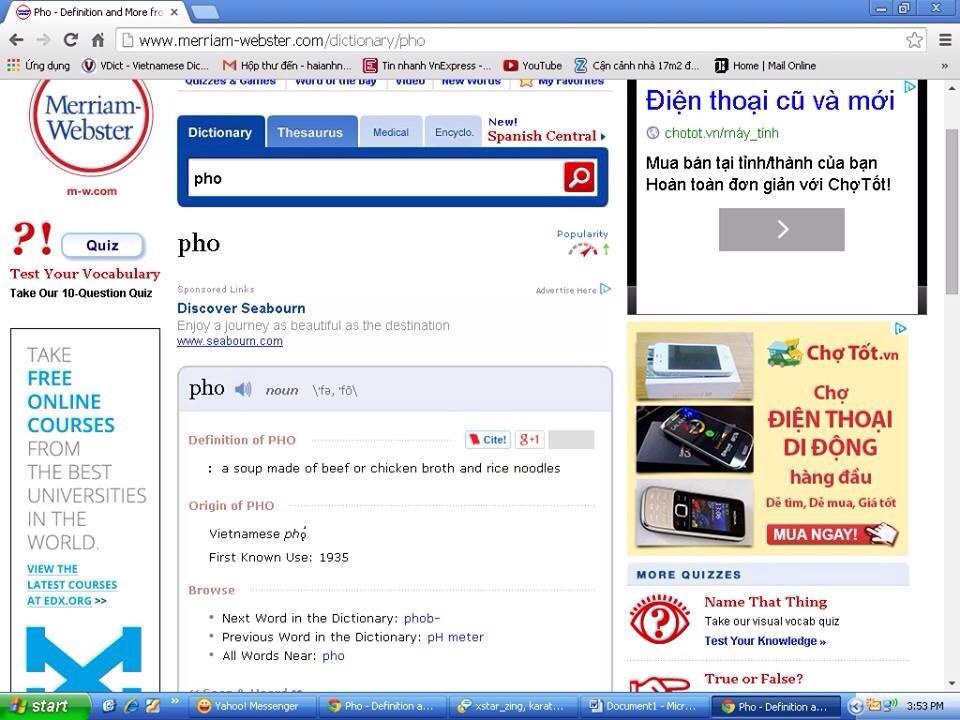 Ảnh chụp từ màn hình từ điển Merriam-Webster phiên bản online. 