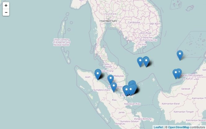 Bản đồ vị trí một số vụ cướp biển ở Đông Nam Á nửa đầu năm 2014. Ảnh: IMB