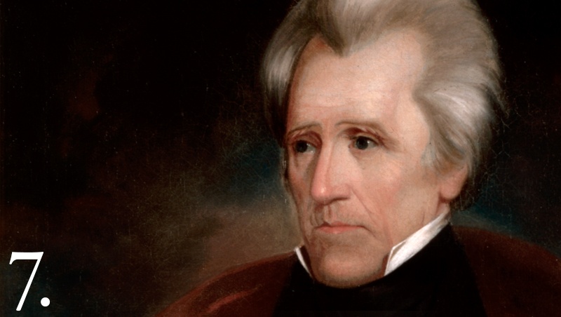 4. Andrew Jackson (tổng thống thứ 7, nhiệm kỳ 1829 - 1837) Dù ông Jackson là một trong những tổng thống giàu nhất vào thập niên 1800, ông tỏ ra là một lãnh đạo gần gũi với người dân tầng lớp trung lưu. Phu nhân của ông Jackson cũng là con gái trong một gia đình quyền quý. Cơ ngơi của ông khoảng 4,2 km2, sở hữu hơn 300 nô lệ. Tuy nhiên, ông cũng mắc nợ đáng kể khi về già.
