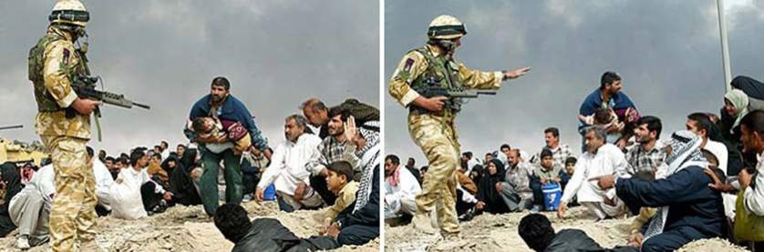 Hai bức ảnh gốc mà Walski đã ghép lại thành bức ảnh giả. Tờ Los Angeles Times đã đuổi việc Walski từ ngày 1/4/2003.