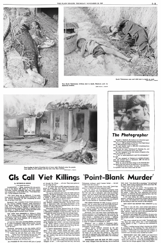 Tờ Plain Dealer (bang Ohio, Mỹ) đăng câu chuyện của Hersh về vụ thảm sát Mỹ Lai vào ngày 20/11/1969. Ảnh: Cleveland
