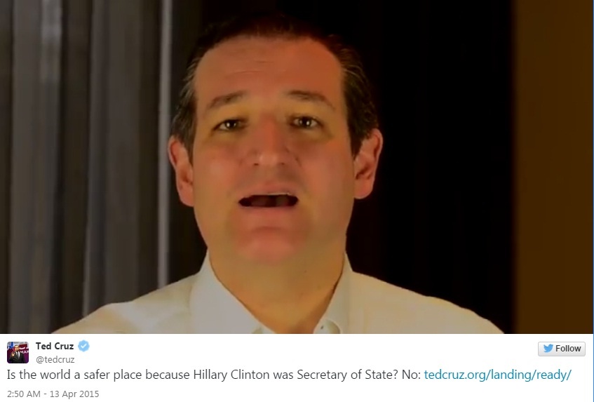 Thượng nghị sĩ Ted Cruz đăng video phê phán các chính sách của bà Hillary Clinton. Ảnh: CNN