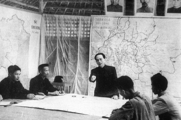 Dien Bien Phu Battle In Dien Bien Phu, Vietnam In May, 1954-Giap studying the attack plan of the Dien Bien Phu basin.