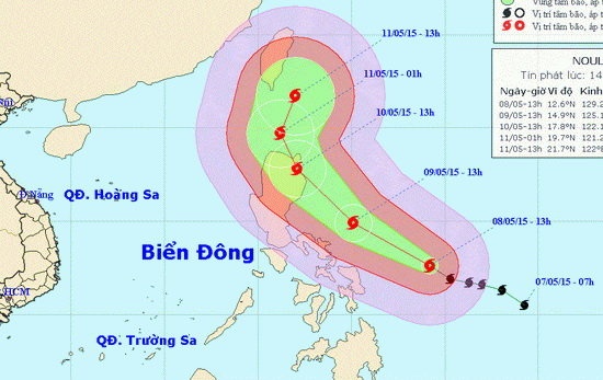 Sơ đồ dự báo hướng đi bão Noul do Trung tâm Dự báo khí tượng thủy văn trung ương đưa ra