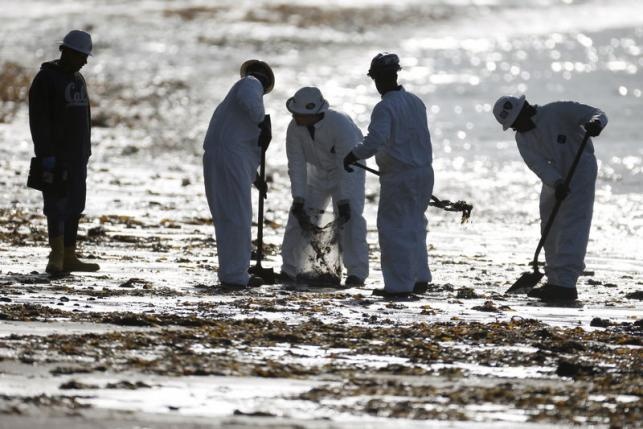 Nhân viên bảo vệ bờ biển cùng các quan chức thuộc cơ quan khẩn cấp đang nỗ lực dọn hiện trường.