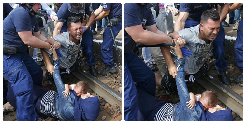 Om vo, con lao giua duong ray vi so trai ti nan hinh anh